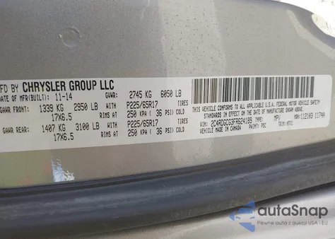 2015 Dodge Grand Caravan Sxt из США, поврежденный, VIN 2C4RDGCG3FR624189